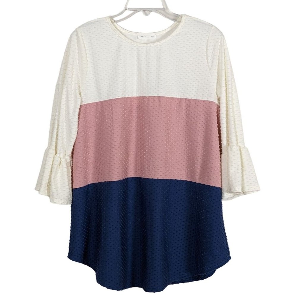 Reb & J. pull over 3/4" Flutter‎ sleeve Tri color Tunic size M